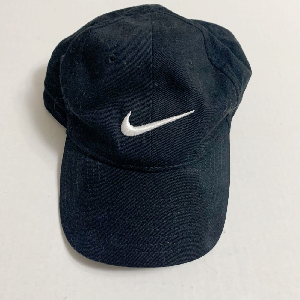 5/$25 NIKE swoosh KIDS black COTTON BASEBALL CAP HAT ADJUSTABLE 4-7